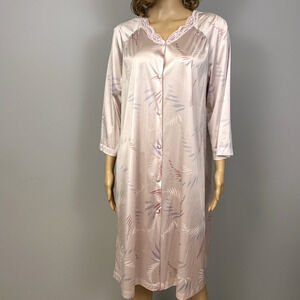 Vintage Vanity Fair Nightgown 34 Pink Antron III Nylon Satin Robe Lace Button